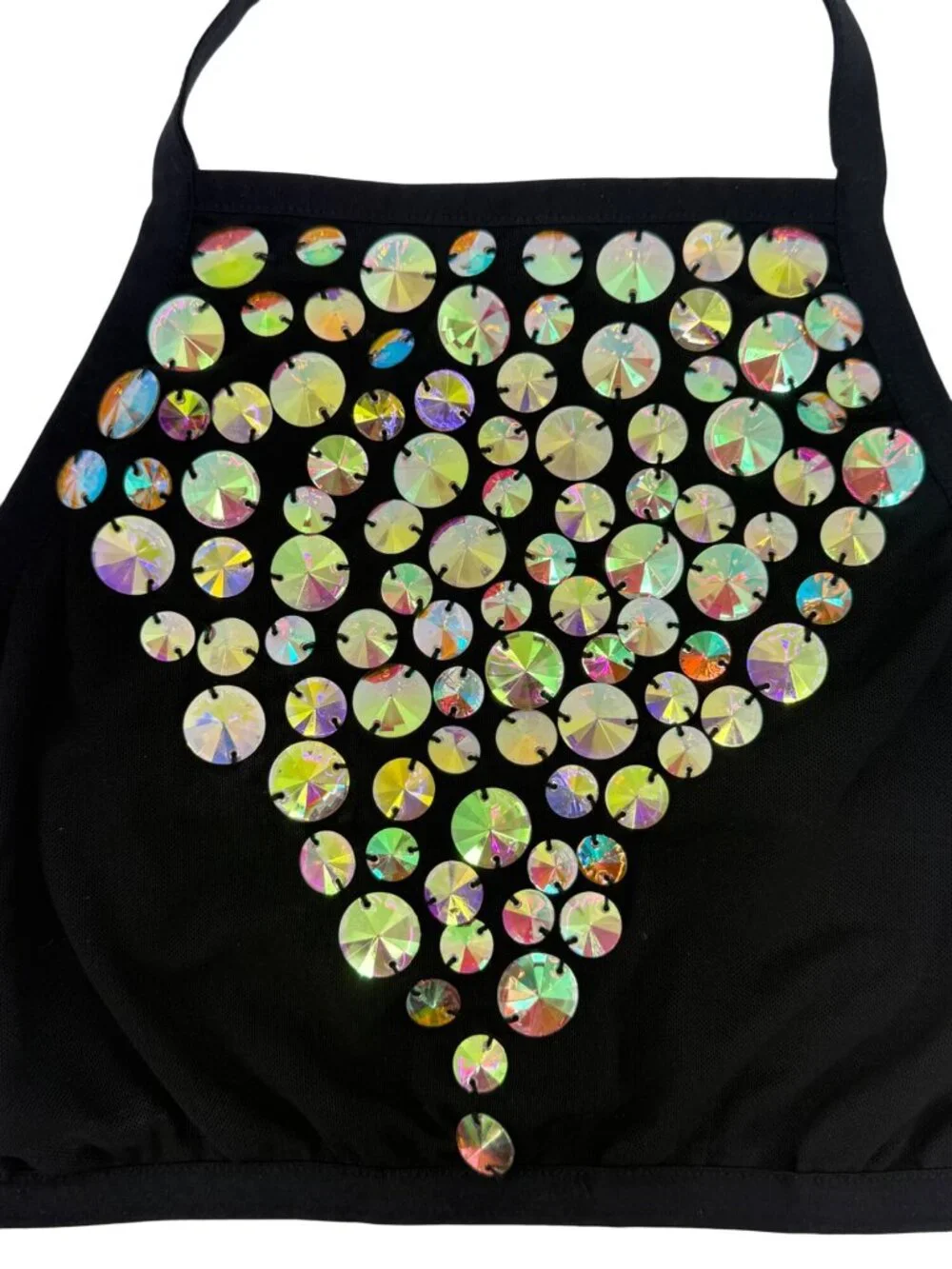 I Heart Raves 2 Piece Black Holographic Caged Halter Top & Bottoms Set| Festival - Picture 5 of 16